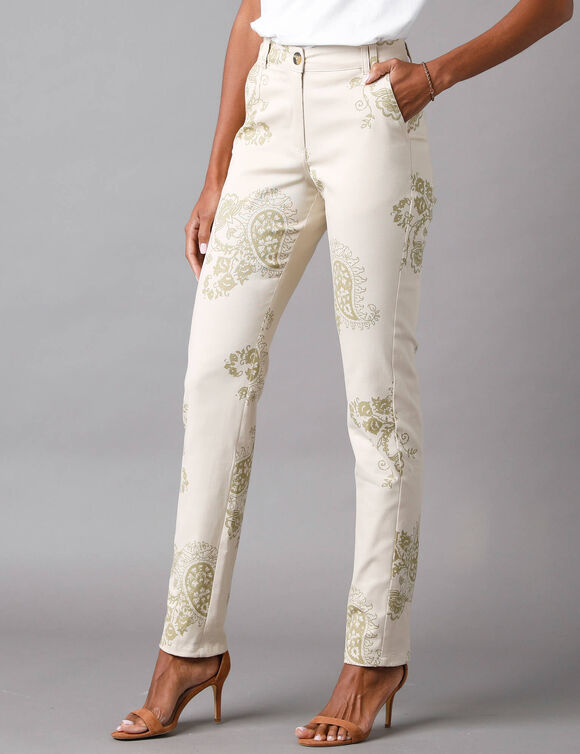 Bedrukte broek met kasjmiermotief (beige) Bedrukte broek met kasjmiermotief (beige)